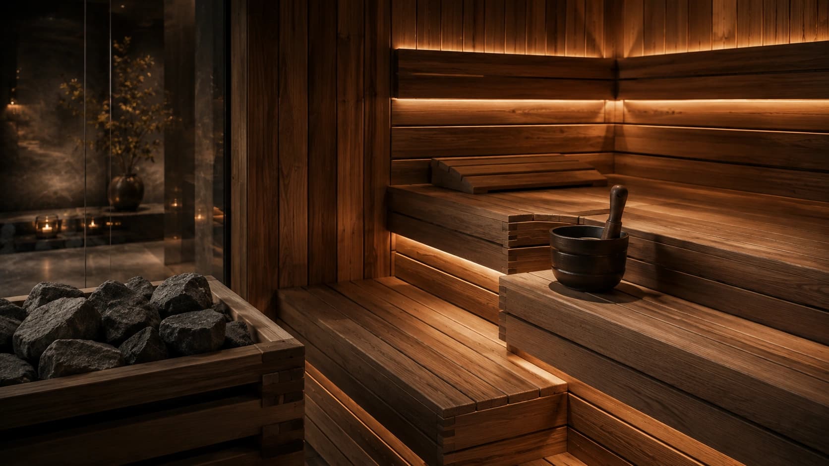 Özel tasarım ahşap sauna iç mekânı