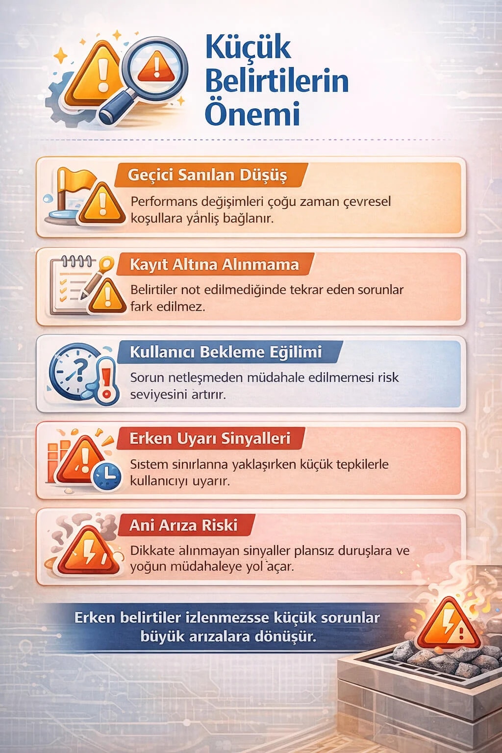 Sistemde oluşan erken uyarı belirtilerinin teknik analizi