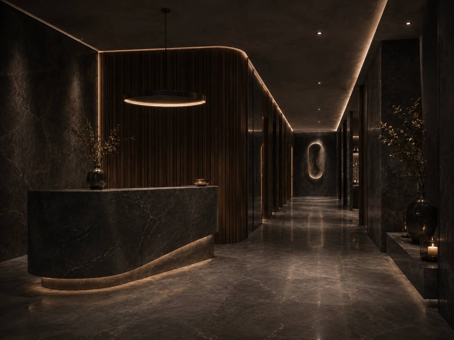 Premium wellness danışma ve resepsiyon alanı
